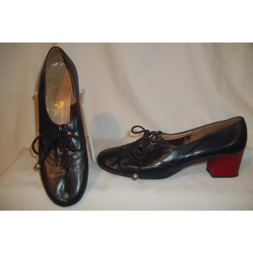 Vintage JOSEPH LAROSE Navy Blue & Red Leather Lace Up Oxford Shoes MOD 6.5M